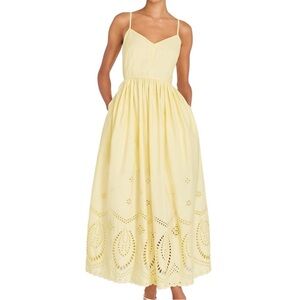 New Calypso 10 Yellow joyful sunny Sleeveless eyelet Midi Dress